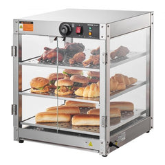 Bostome 3-tier countertop food warmer display cabinet with glass doors and adjustable temperature control.