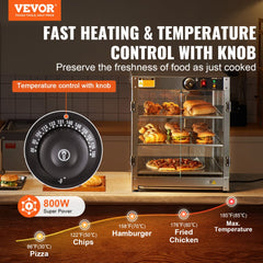 Bostome 3-tier countertop food warmer display cabinet with glass door and adjustable temperature control.