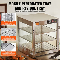 Bostome 3-tier countertop food warmer display cabinet with glass door and adjustable temperature control.