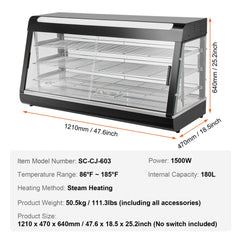 3-tier countertop food warmer display cabinet with adjustable temperature and LED lighting.