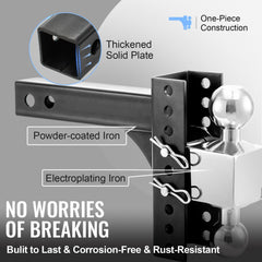 Bostome adjustable trailer hitch with 6" rise/drop and 2.5" receiver for heavy-duty towing.