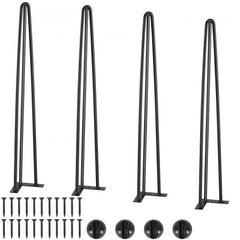 Black 28-inch hairpin table legs made of 3-rod carbon steel, set of four.