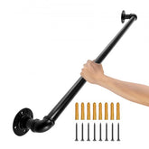 Bostome 3FT carbon steel pipe stair handrail with matte black finish and industrial design.