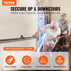 Black carbon steel pipe stair handrail, 6 feet long, suitable for indoor and outdoor use.