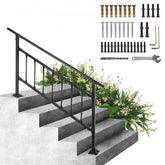 Matte black wrought iron outdoor stair railing for 0-5 steps with adjustable height and angle.