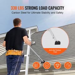 Man using adjustable heavy-duty steel ladder stabilizer on house siding with anti-slip feet.