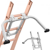 Heavy duty steel ladder stabilizer with roof hook and anti-slip rubber feet for stability.