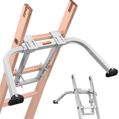 Heavy duty steel ladder stabilizer with roof hook and anti-slip rubber feet for stability.