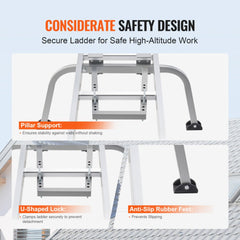 Heavy duty steel ladder stabilizer with roof hook, featuring anti-slip feet and adjustable length.