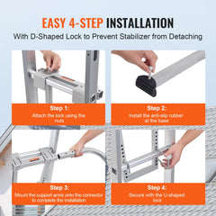 Bostome heavy duty steel ladder stabilizer with roof hook and anti-slip rubber feet.