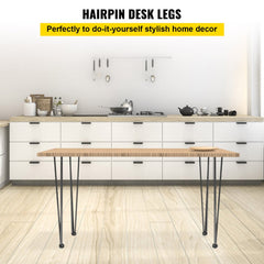 Black hairpin table legs set of four, 22 inches tall, made of carbon steel with mounting plates.