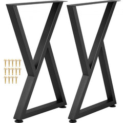 Pair of black Z-shaped steel table legs, 28x18 inches, with mounting hardware.