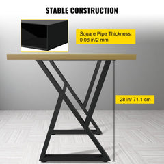 Pair of black Z-shaped steel table legs, 28 inches tall with 0.08-inch square pipe thickness.
