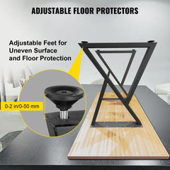 Pair of 28x18 inch Z-shaped black steel table legs with adjustable floor protectors.