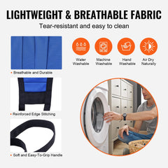 Small U-shape patient lift sling in blue fabric with head support, reinforced edges, and easy-grip handles.