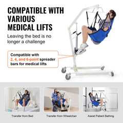 Bostome patient lift sling with head support in medium U-shape and divided leg design.