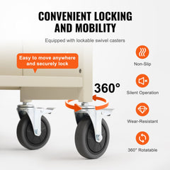 Cream rolling book cart with V-shaped shelves and 330 lbs capacity on lockable wheels.