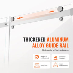 Frameless sliding shower door with chrome tempered glass panels on aluminum guide rail.