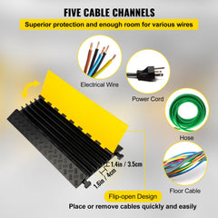 Bostome 5-channel rubber cable protector ramp in black and yellow with flip-open PVC cover.