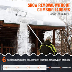 Bostome 30ft aluminum snow roof rake with a 19-inch blade and sliding cloth for easy snow removal.