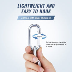 Zinc plated carbon steel proof coil chain sling, 5/16" thick and 6' long, with wide links.