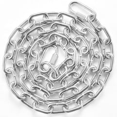 Zinc plated carbon steel proof coil chain sling, 5/16" thick and 6' long, with wide links.