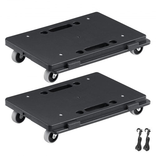 Black interlocking furniture dolly set with 500 lbs capacity and 360° wheels for easy transport.