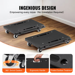 Black interlocking furniture dollies in a 2-pack, each with 500 lbs capacity and 360° wheels.