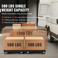 Black interlocking furniture dolly set with 500 lbs capacity and 360° wheels for easy transport.