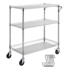 3-tier utility cart on wheels with adjustable shelves and 661 lbs capacity for heavy loads.