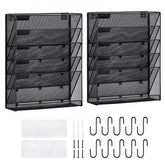 Two black mesh wall file holders with six pockets each, plus mounting hardware.
