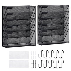 Two black mesh wall file holders with six pockets each, plus mounting hardware.