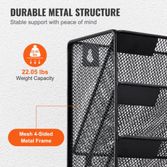 Two-piece mesh wall file holder with six pockets and durable metal structure.