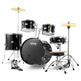 Bostome 5-piece adult drum set in black with 22-inch bass drum and cymbals.