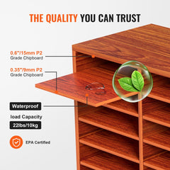 Brown MDF literature organizer with 27 slots for efficient document storage.