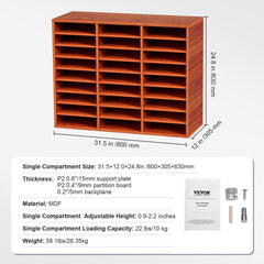 Brown MDF literature organizer with 27 slots for efficient document storage and management.
