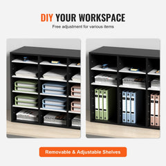 Black MDF literature organizer with 27 slots for efficient document storage and management.