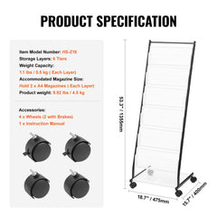 Bostome 6-tier brochure display rack with wheels, designed for easy organization and mobility.
