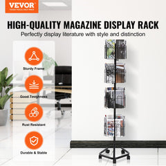 4-tier rotating brochure display rack with 32 pockets and 360-degree spin.