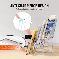 4-tier clear acrylic brochure holder for 8.5x11-inch literature display and organization.