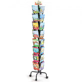 32-pocket rotating greeting card display rack on wheels, featuring a sleek design and smooth rotation.