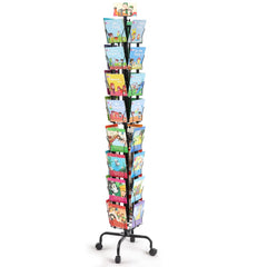Bostome 32-pocket rotating greeting card display rack on wheels with a sleek, durable design.