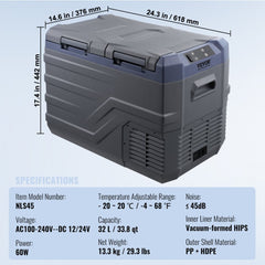 Bostome 32L portable car refrigerator freezer with dual zones for cooling and freezing.