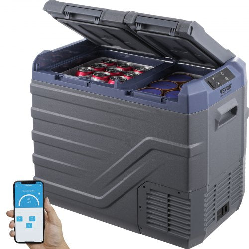 Bostome 40L Portable Car Refrigerator Freezer with dual zones for refrigeration and freezing.