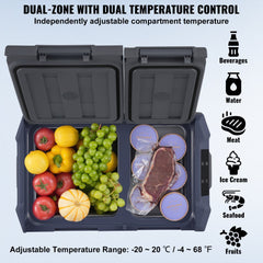Bostome 40L Portable Car Refrigerator Freezer with dual zones for refrigeration and freezing.