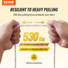 Bostome Electric Fence Polywire, 656ft long, features black-and-white twisted design for visibility.