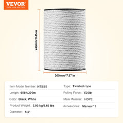 Bostome Electric Fence Polywire in black and white, 656ft long, for livestock fencing.