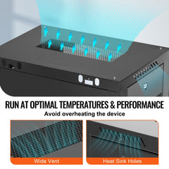 Diagram of 15U wall mount server rack showing airflow through vents and heat sink holes for optimal cooling.