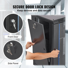 Bostome 15U wall mount server rack cabinet with 18-inch lockable glass front door and vented side panels.