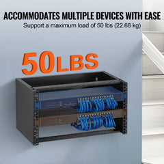 Bostome 6U wall mount network server rack in black with 14-inch depth and double stabilizer posts.